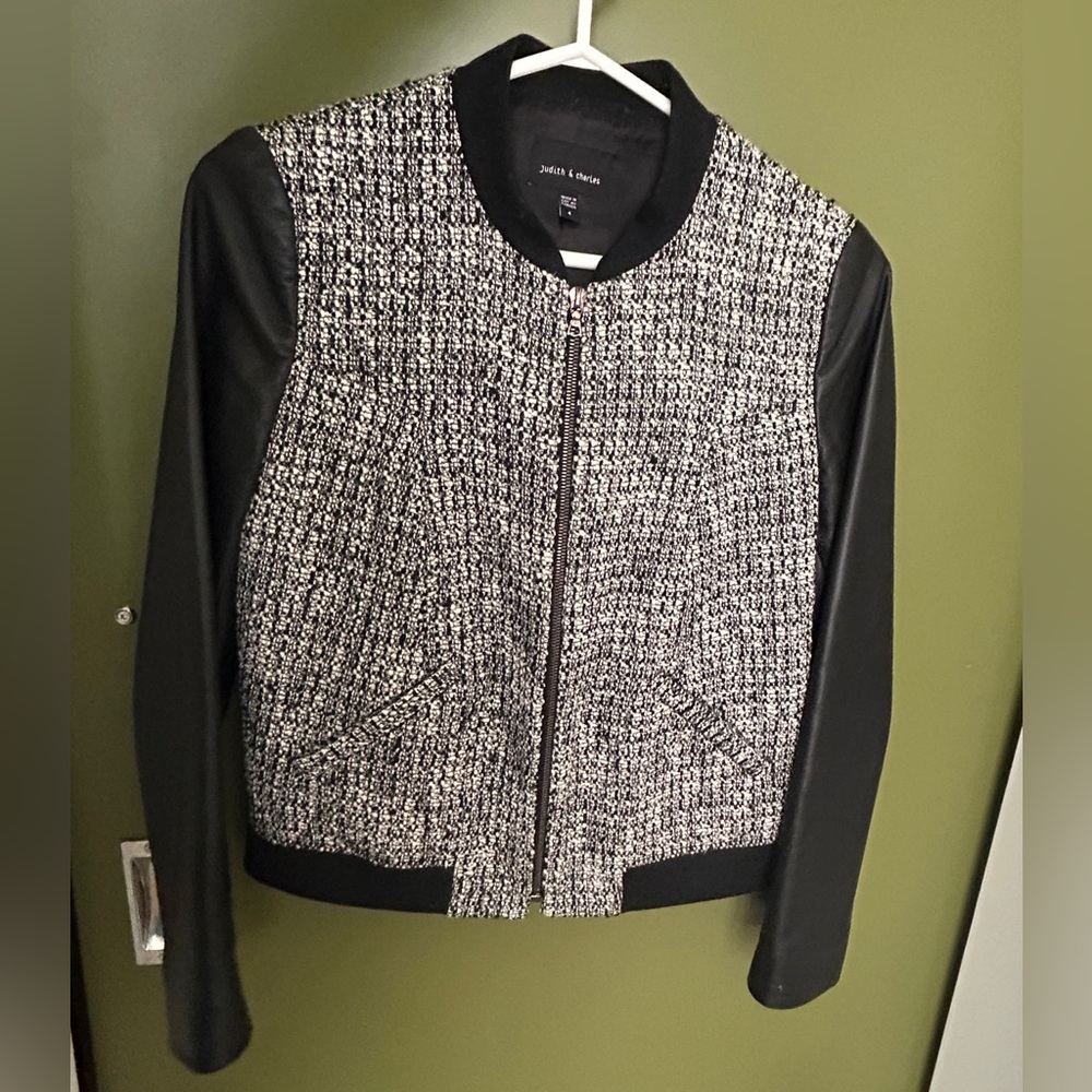 Judith and Charles Tweed and Leather Bomber Jacket